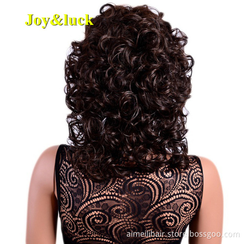 Wholesale Prices Daily Use Wig With Bangs For Women Shoulder Length Ladies Party Brown Color Natural Curly Synthetic Hair Wigs